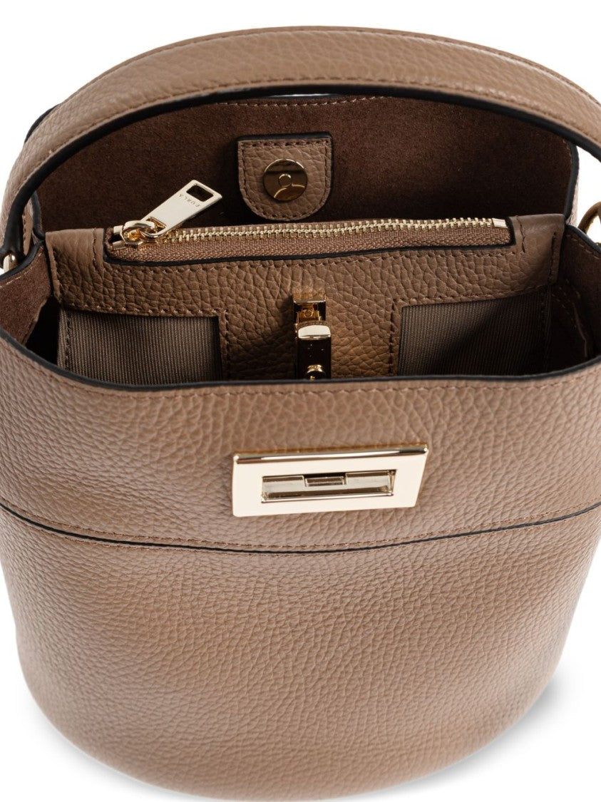 Furla Structured Textured Leather Gold-Hardware Handbag
