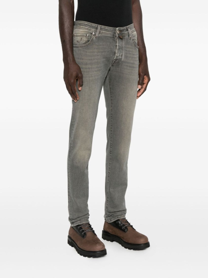 Jacob Cohen Slim Fit Casual Trousers With Faded Grey Wash And Curved Stitch Detail