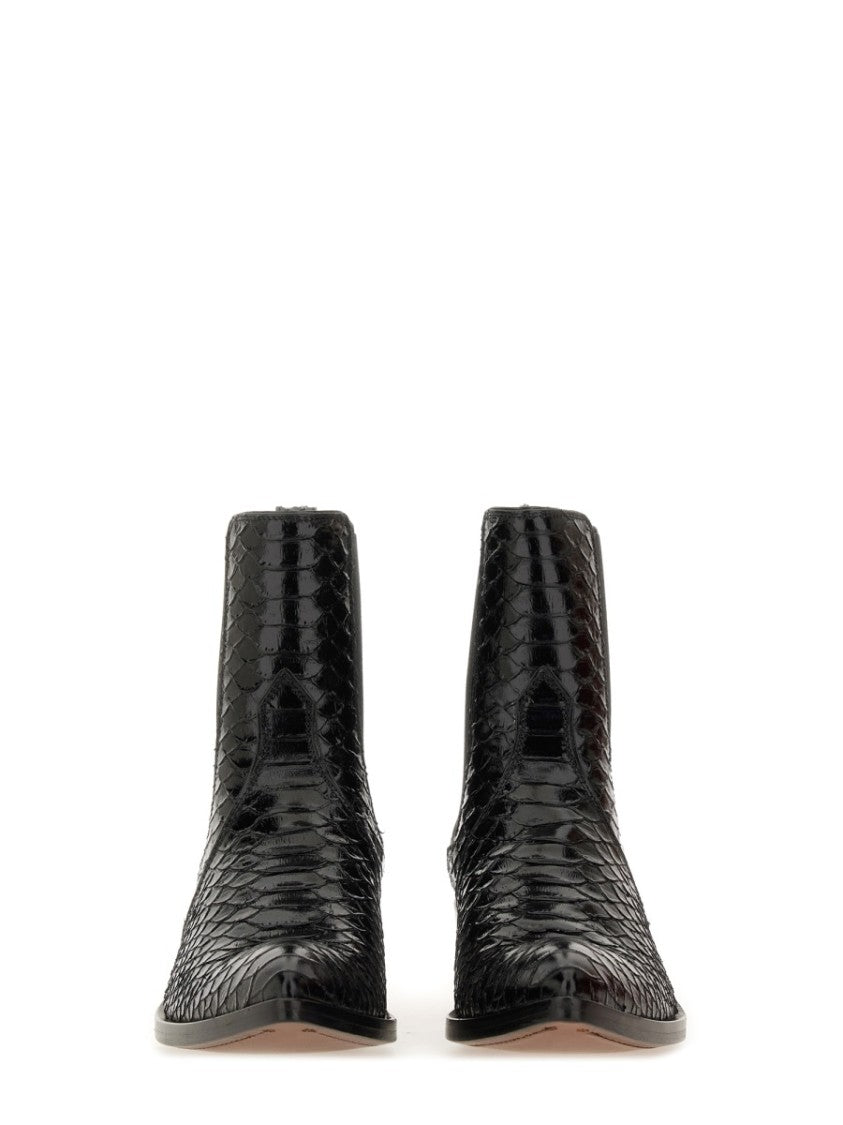 Tom Ford Pointed Toe Leather Ankle Boot With Snakeskin Finish