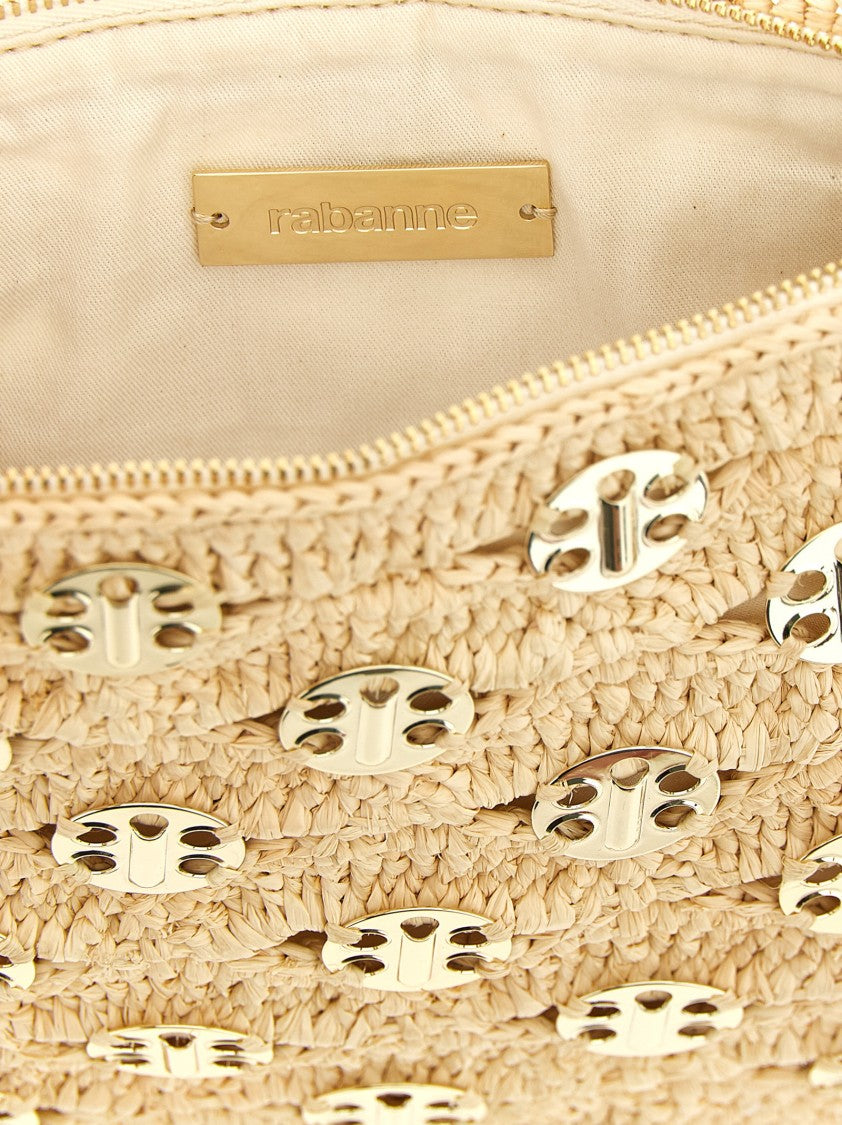 Paco Rabanne Rectangular Raffia Pouch With Adjustable Leather Handle