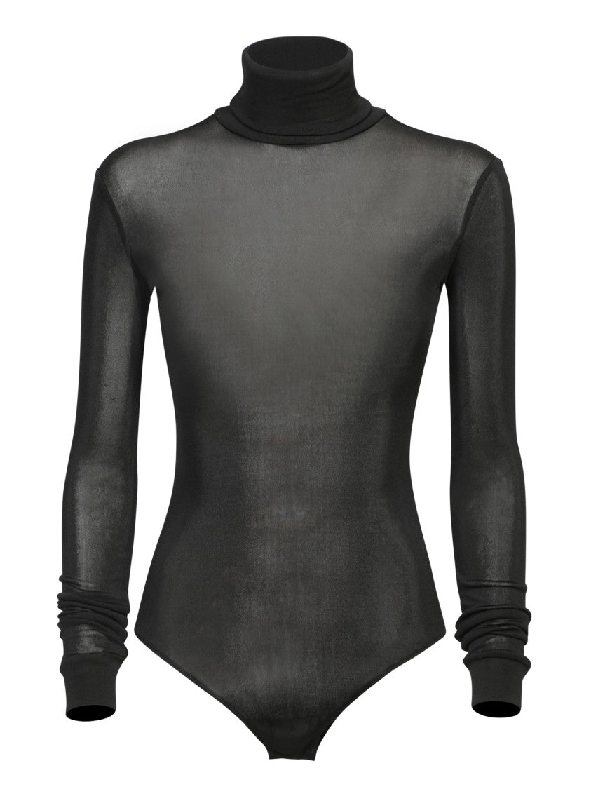 Maison Margiela High-Neck Bodysuit With Pleated Sleeve Details And Stretch Fabric