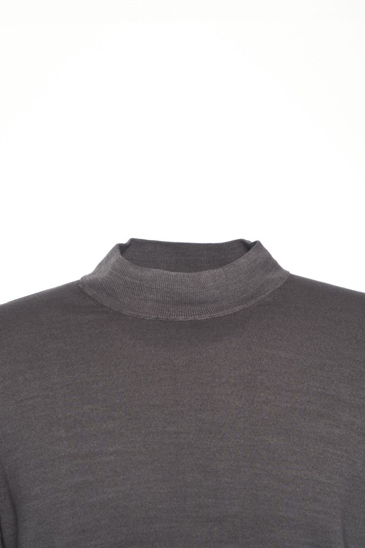 Paolo Pecora High-Collared Grey Pullover With Ribbed Details