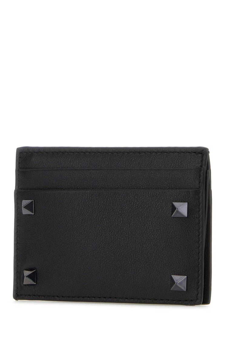 Valentino Garavani Black Leather Rockstud Card Holder