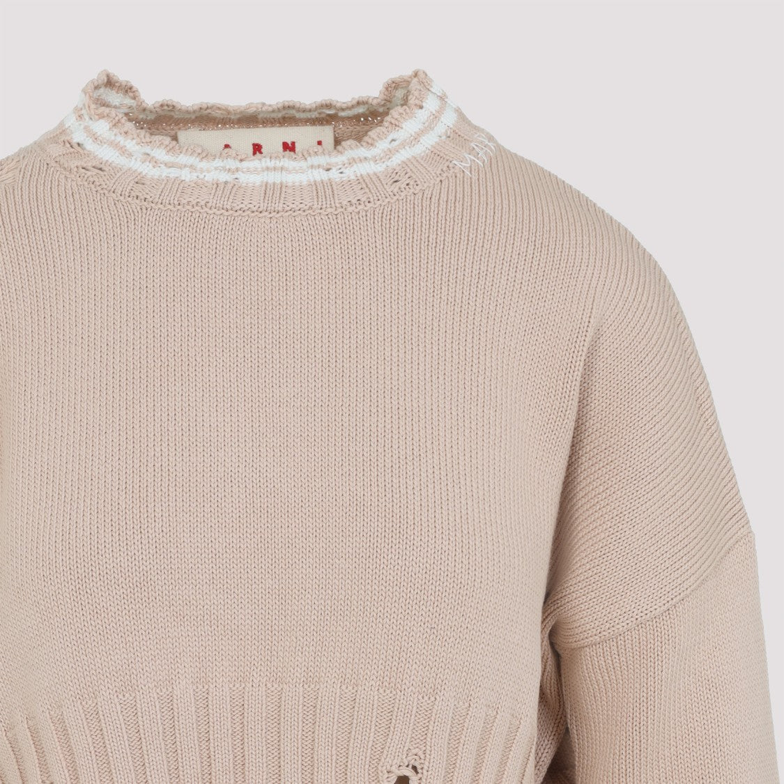 Marni Round Neck Beige Cotton Pullover