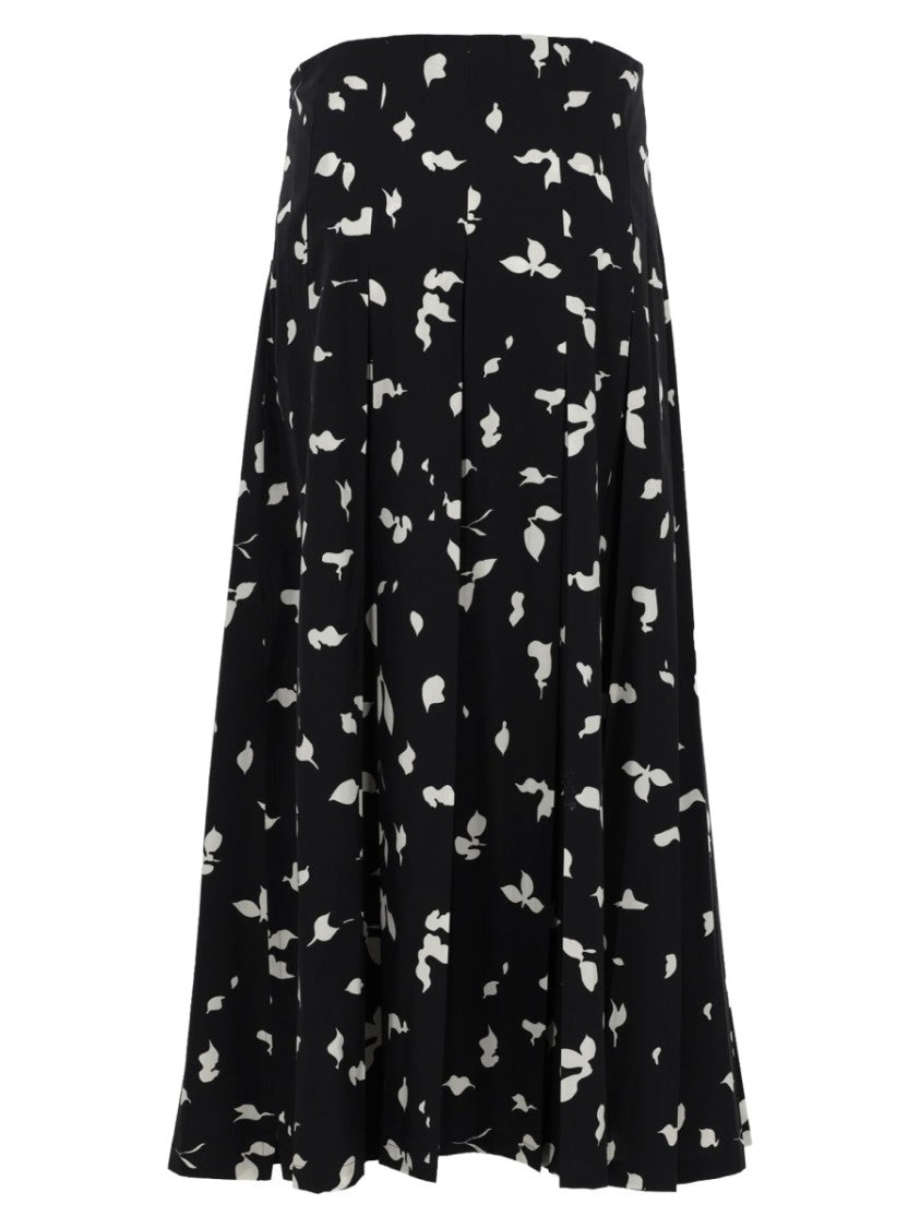 Alysi Black Floral Print Box Pleat Skirt