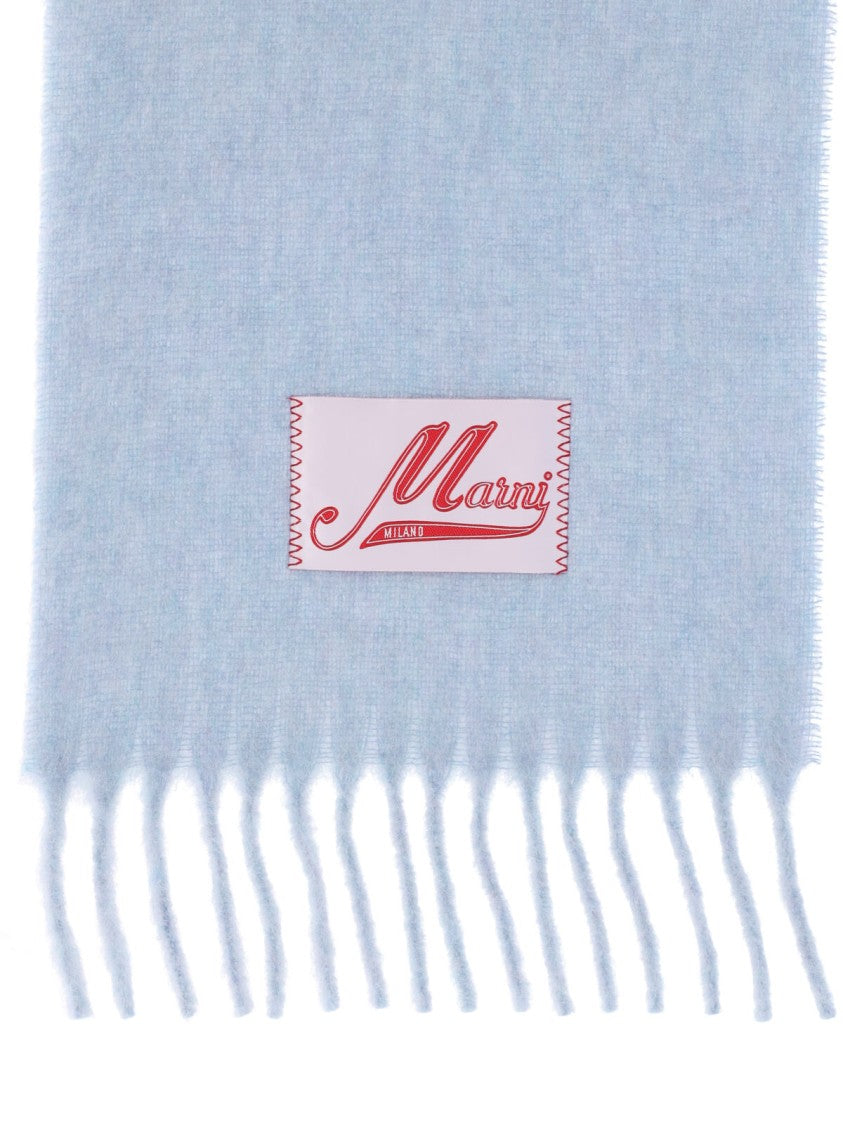 Marni Light Blue Alpaca Fringed Scarf