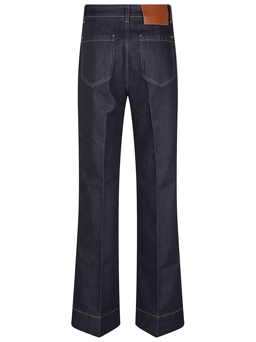 Victoria Beckham Alina High-Waisted Contrast Stitching Straight-Leg Jeans