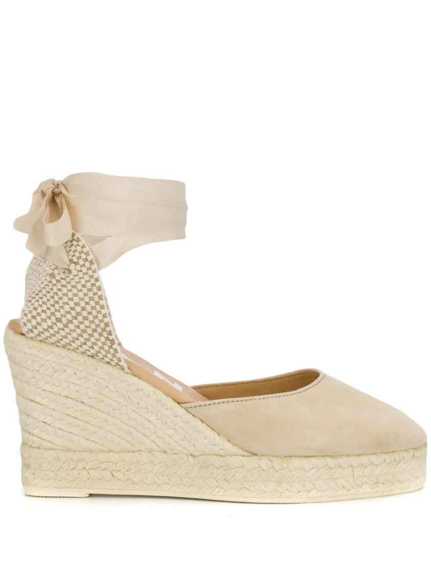 Manebi Beige Goat Leather Ankle Tie Sandals