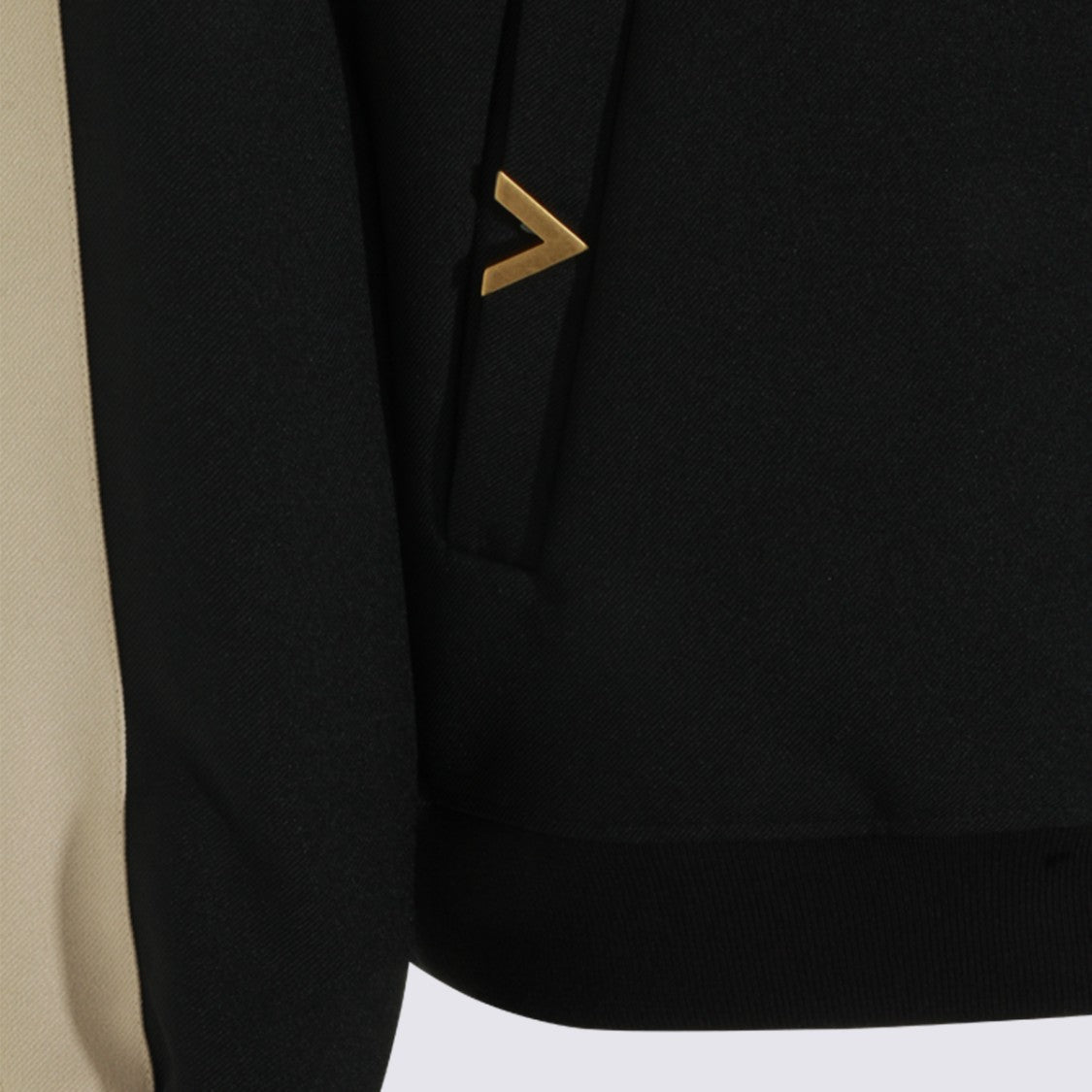 Valentino High Collar Black Knit Sweatshirt With Beige Stripes