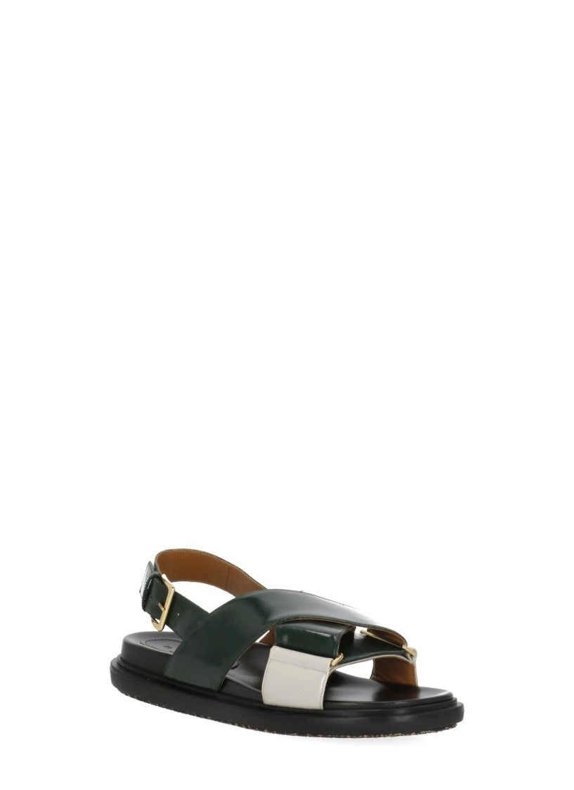 Marni Green Rear Belt Smooth Leather Sandals