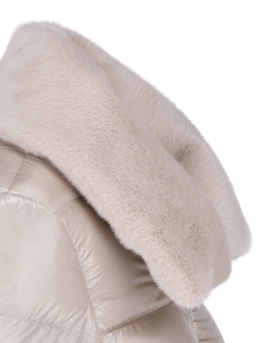 Herno Cream Shearling Collar Padded Down Coat