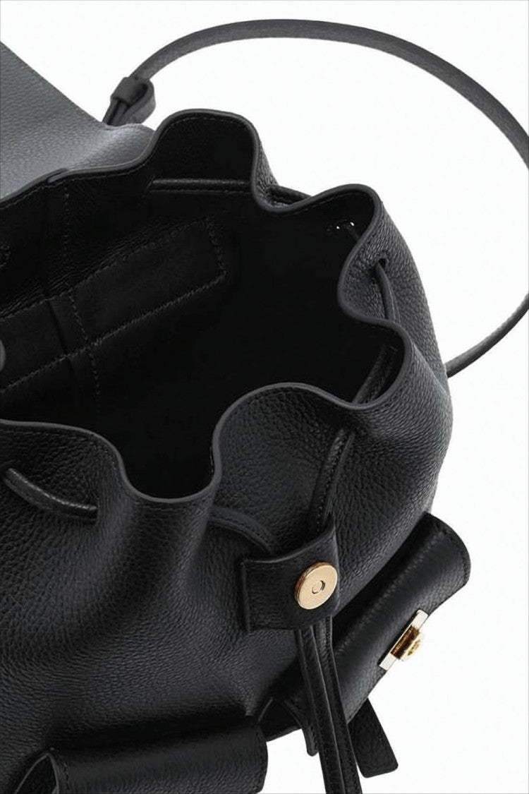 Salvatore Ferragamo Structured Black Calf Leather Backpack With Flap Closure