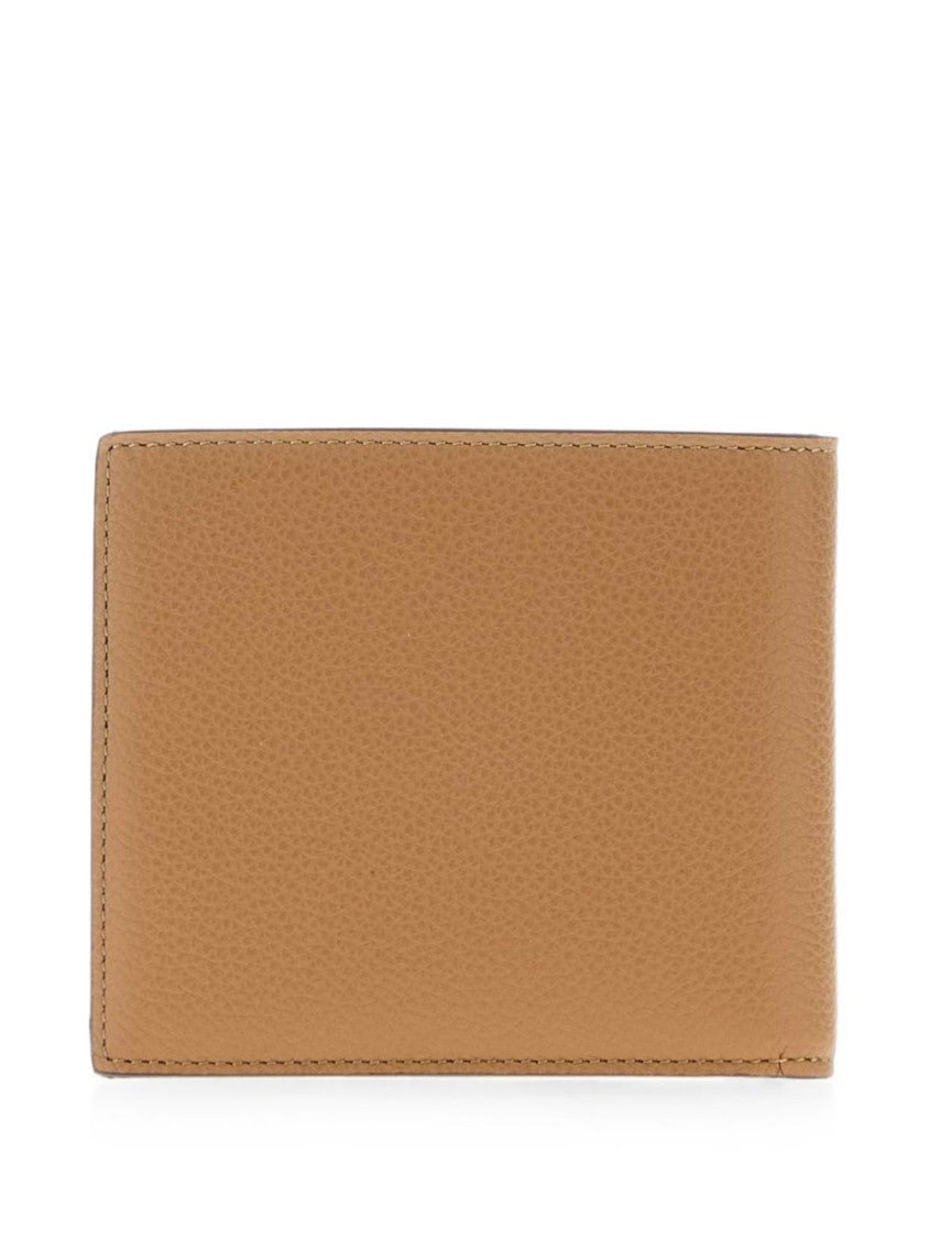 Fendi Textured Leather Bifold Wallet With Triangular Yellow Accent