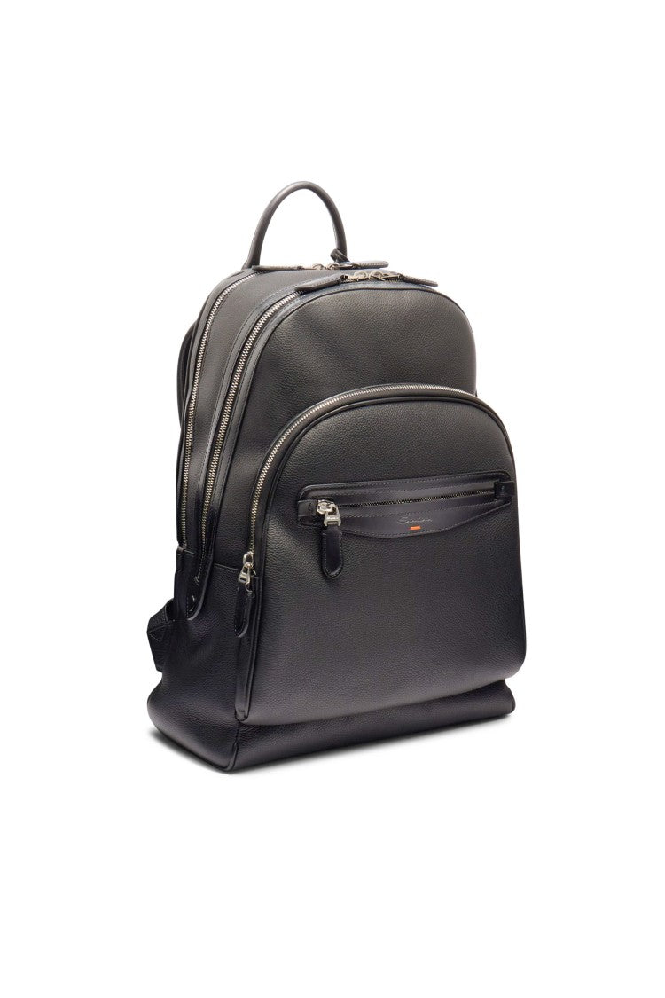 Santoni Grained Leather Backpack With Subtle Shaded Effect