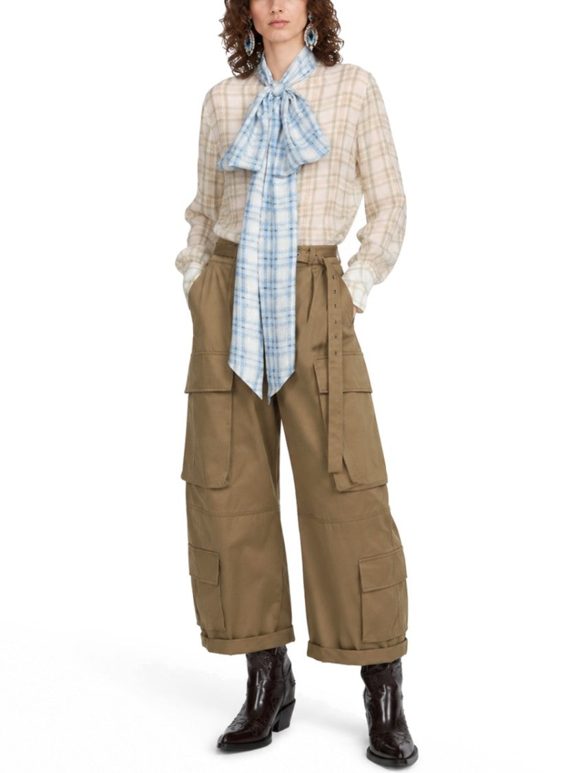 Acne Studios Plaid Bow Tie Silk Blouse