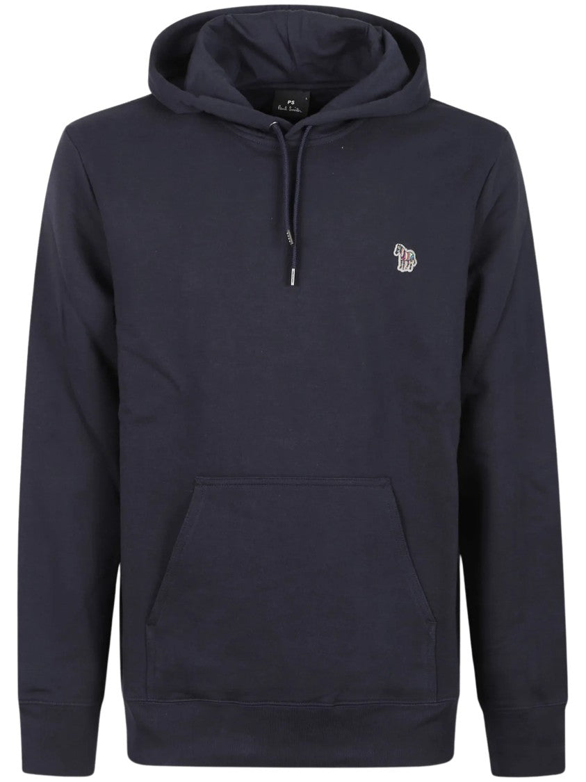 Paul Smith Solid Navy Hoodie With Embroidered Zebra Logo