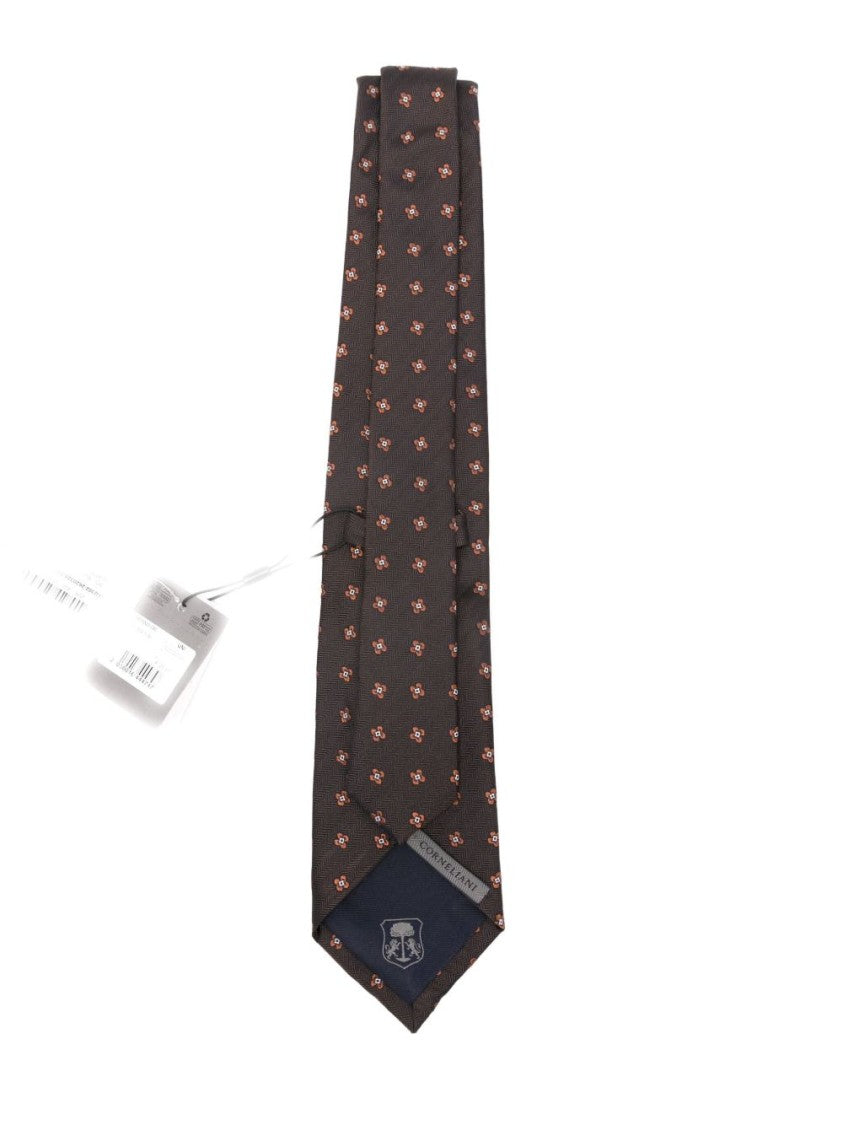Corneliani Brown Silk Tie With Subtle Herringbone Texture