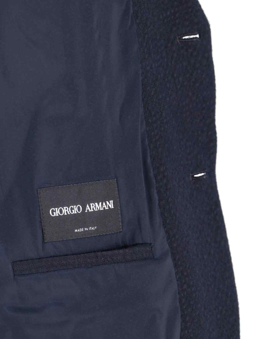 Giorgio Armani Textured Navy Blazer With Classic Lapel And Tailored Silhouette