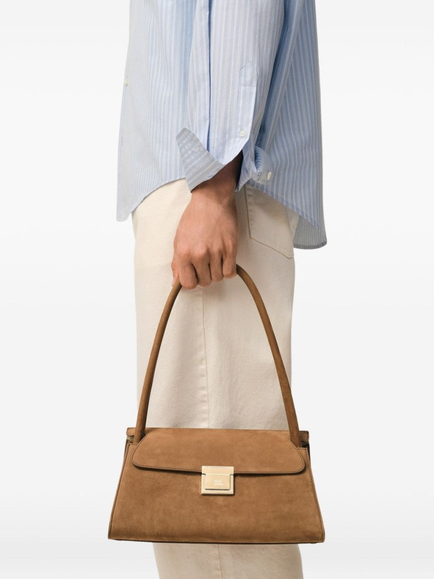 Ami Paris Brown Studs Suede Shoulder Bag