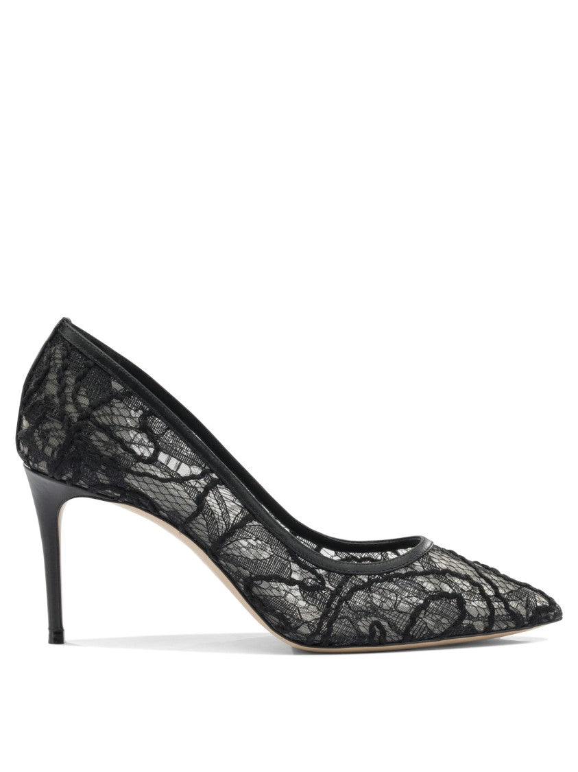 Casadei Pointed Toe Lace Overlay Pumps