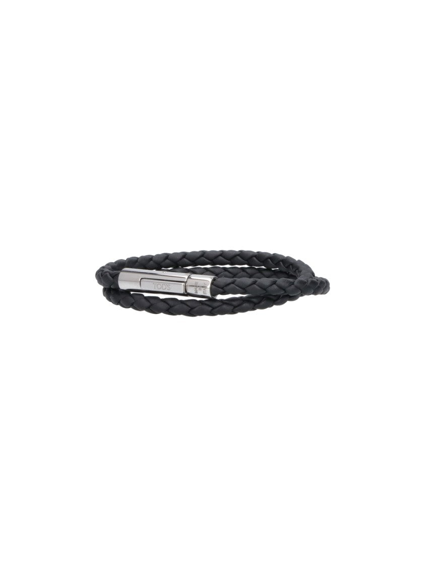 Tod's Black Mycolors Braided Leather Bracelet
