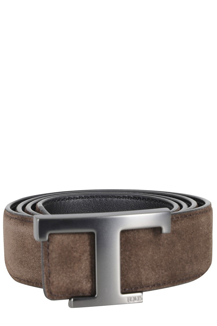 Tod's Suede Leather Belt With Iconic T-Shaped Buckle By Tod's
