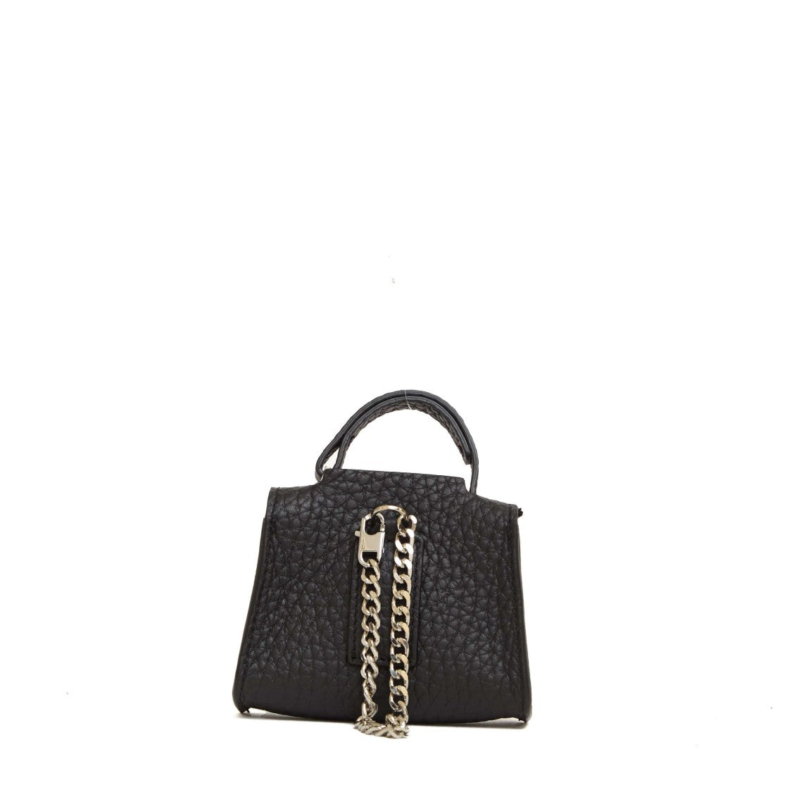 Orciani Textured Soft Nero Leather Charms Handbag