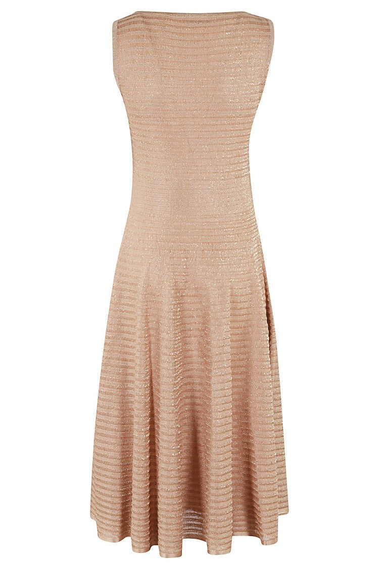 Antonino Valenti Nude Lurex Knit Midi Dress With Flared Skirt