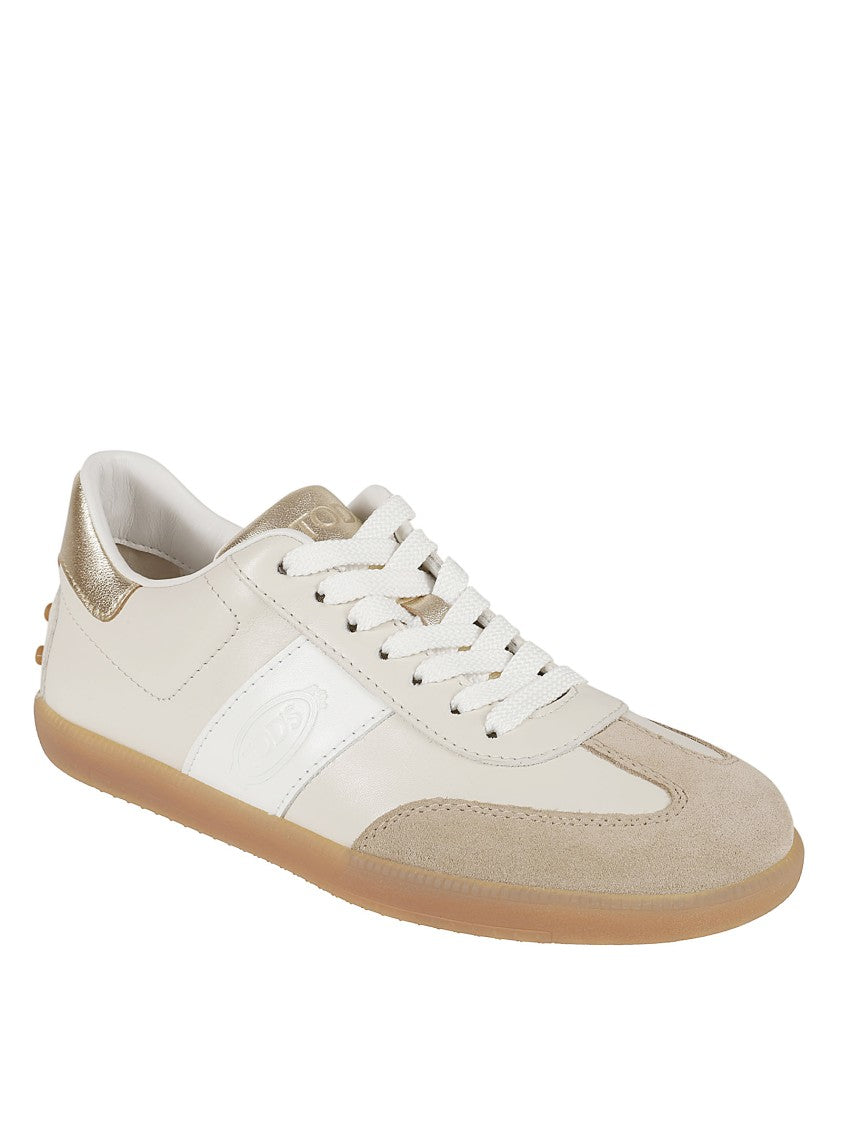 Tod's Beige Low-Top Sneakers With Gold Accents