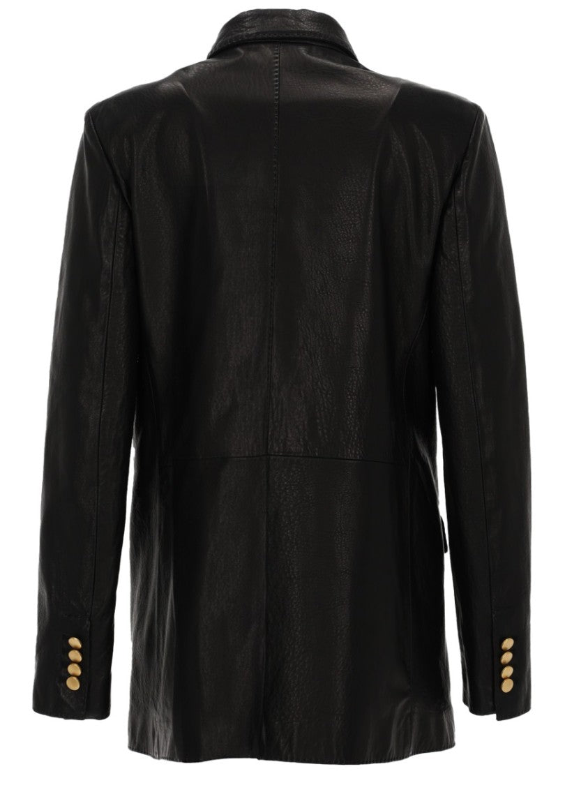 Tagliatore Black Double-Breasted Lamb Leather Blazer