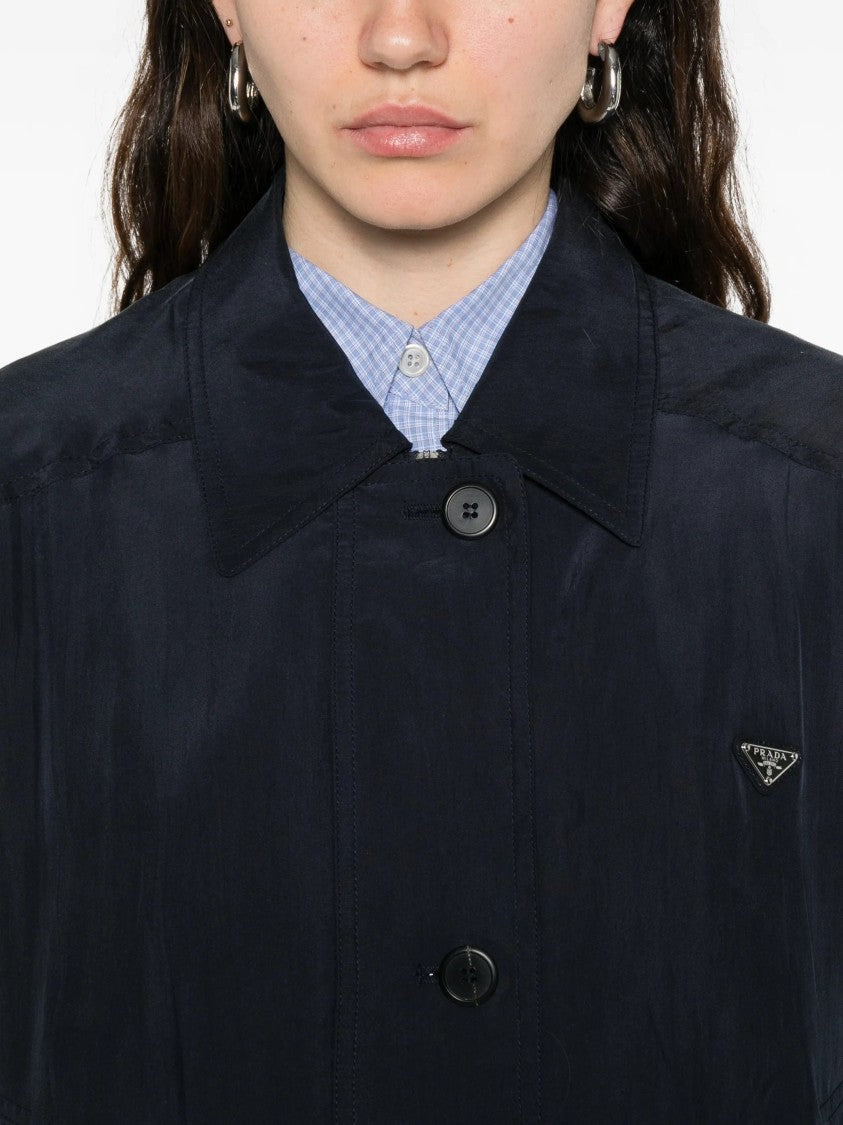Prada Seta Lavata Button-Up Minimalist Jacket