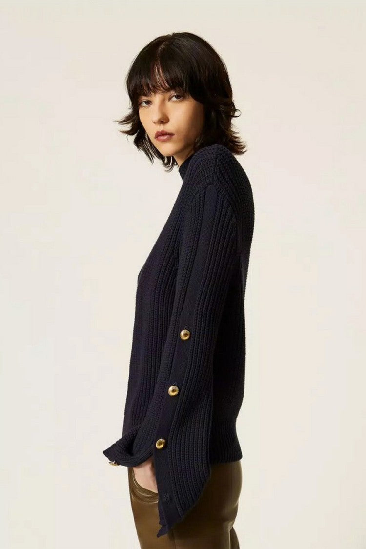 Twin-Set Viscose-Polyester Blend Snap-Cuff Sweater