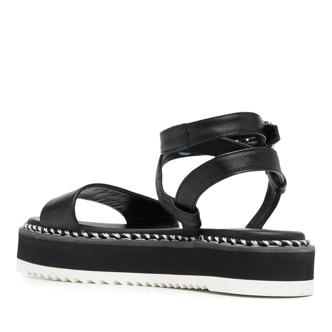 Agl Black Myrte Leather Braided Trim Sandals
