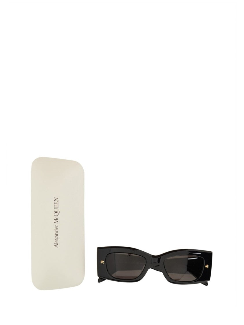 Alexander Mcqueen Bold Angular Frame Sunglasses With Gold Accents