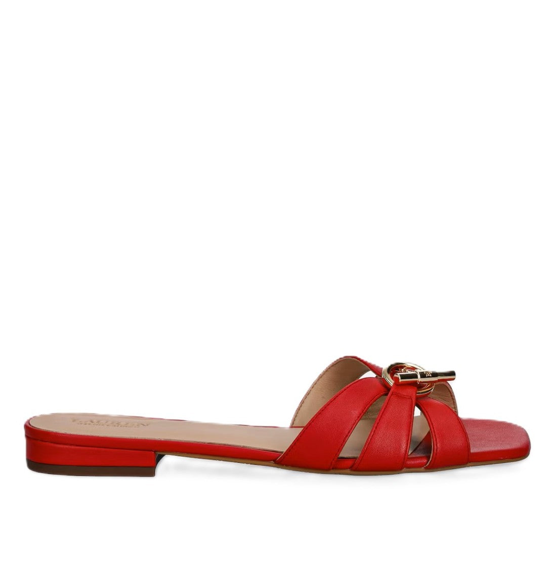 Lauren Ralph Lauren Flat Slide Sandals With Red Straps