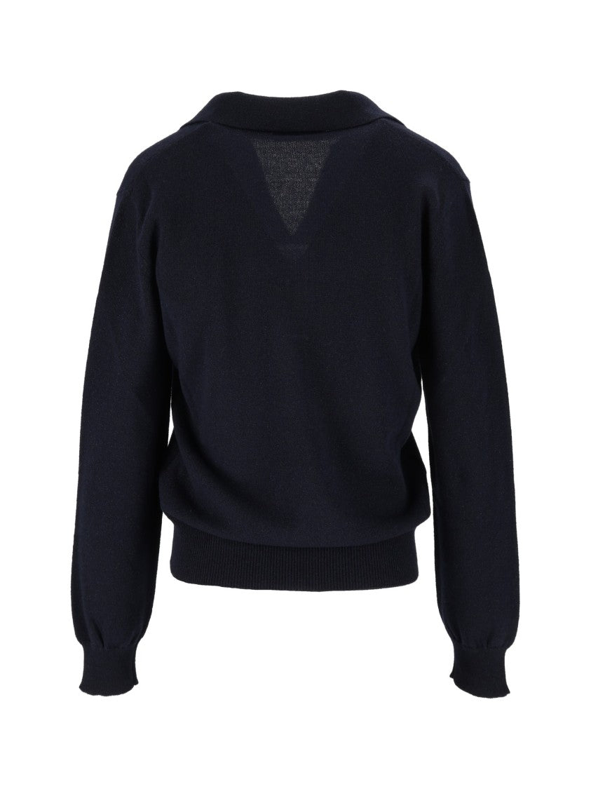 Kangra Cashmere Ribbed Cuffs Long-Sleeve Open Polo Shirt