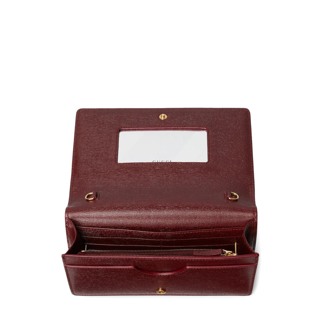 Gucci Red Calf Leather Wallet With Chain Strap