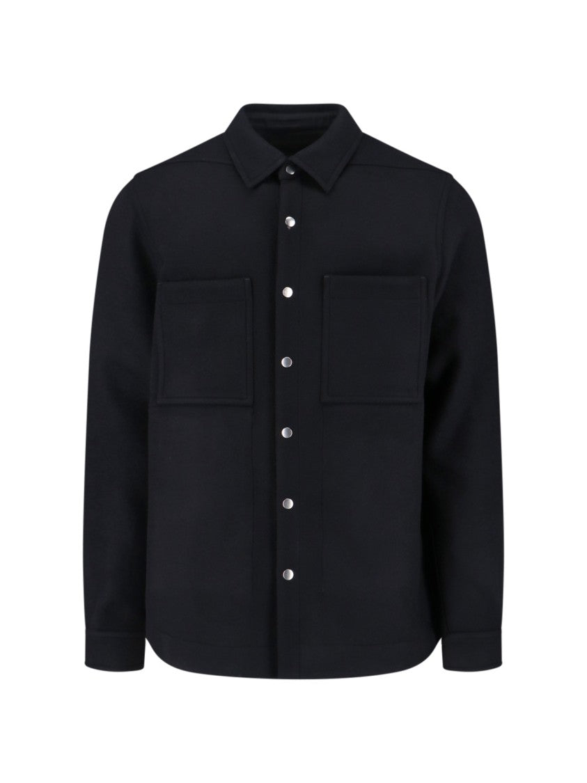 Rick Owens Structured Black Jacket With Classic Collar And Snap Closure