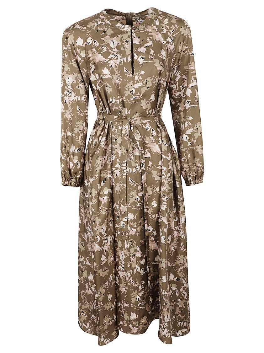 Max Mara Relaxed Fit Midi Dress With Floral Pattern And Keyhole Detail