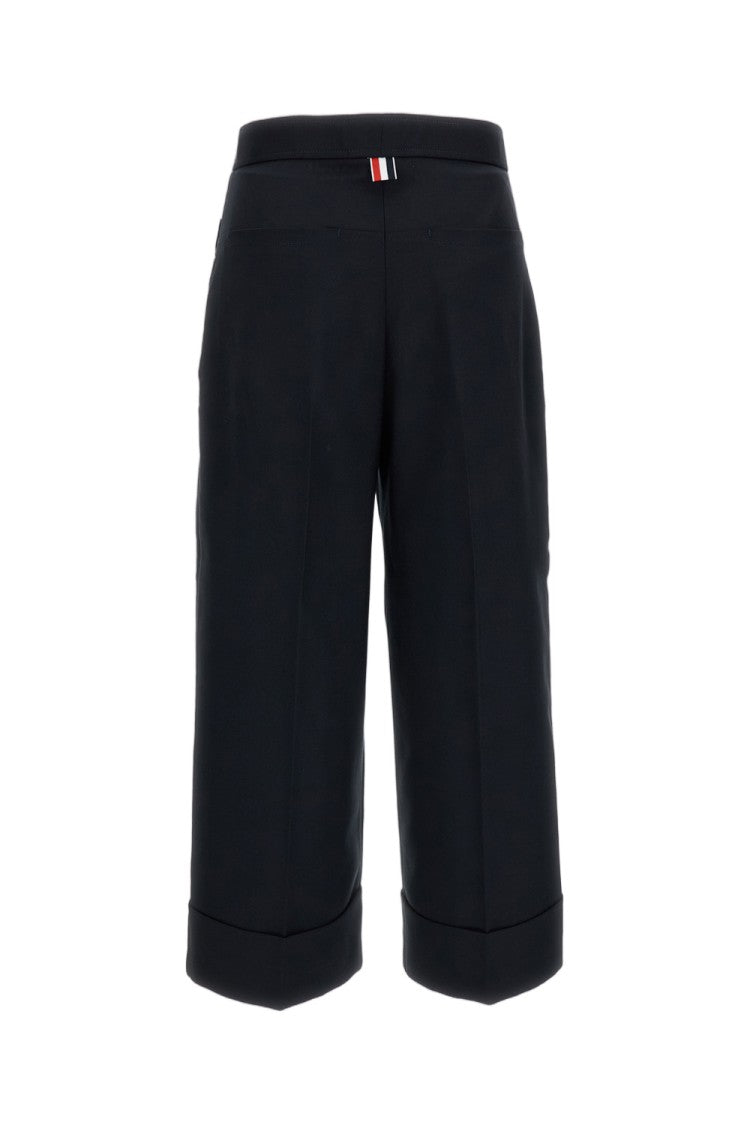 Thom Browne Navy Blue Tailored Hopsack Wool Straight-Leg Pants