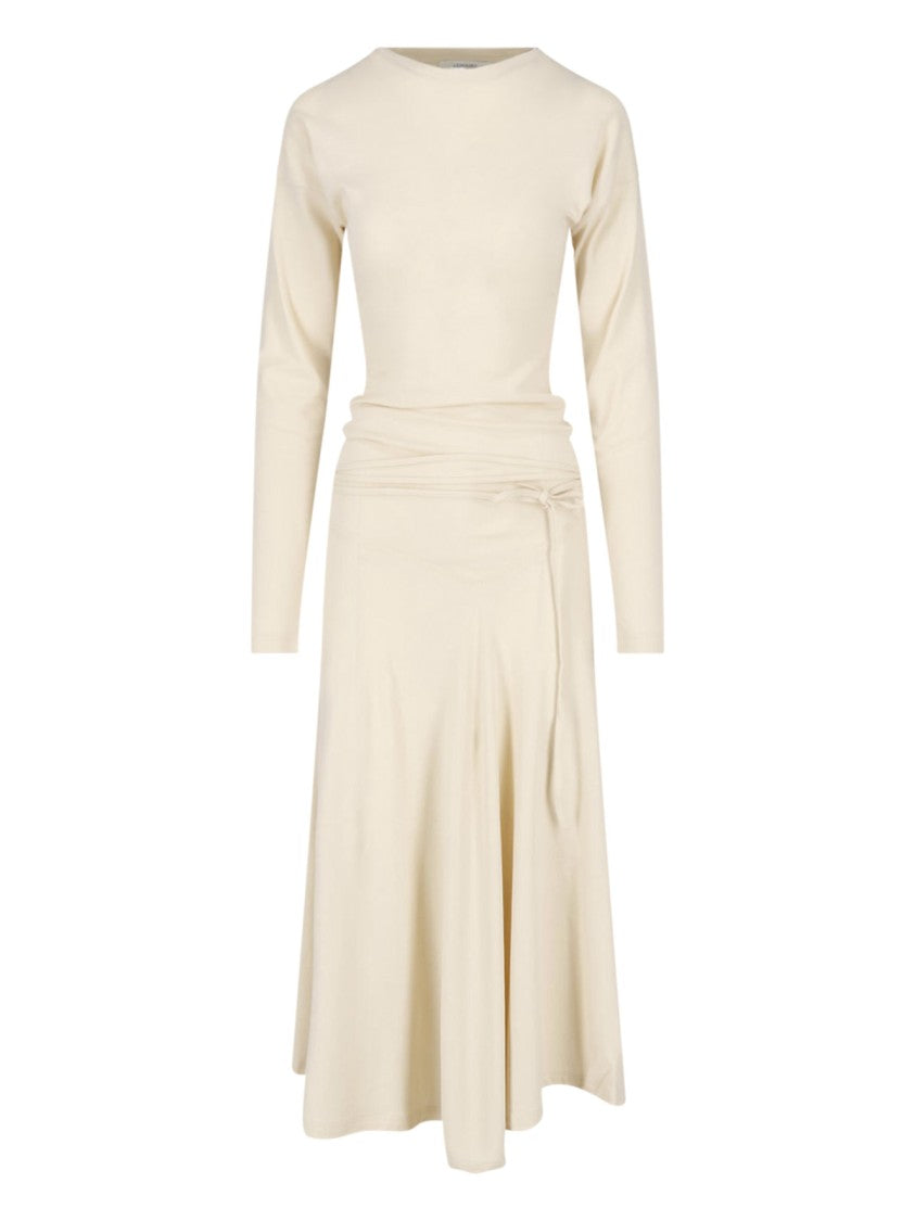 Lemaire Cream Gathered Front Cotton Maxi Dress