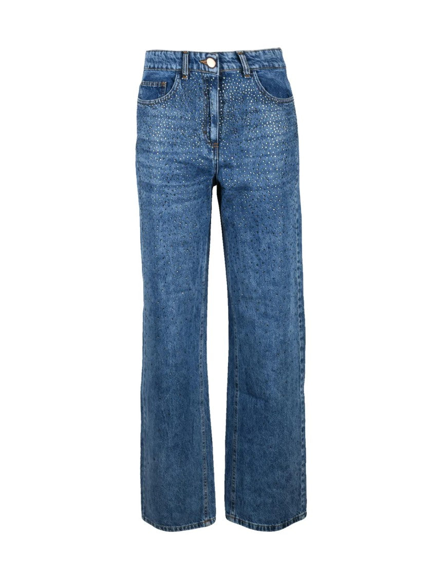 D'elle Giulia Mastini Blue Cotton-Blend Wide-Leg Jeans
