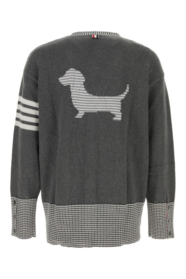 Thom Browne Deep V-Neck Cardigan With Playful Dog Motif