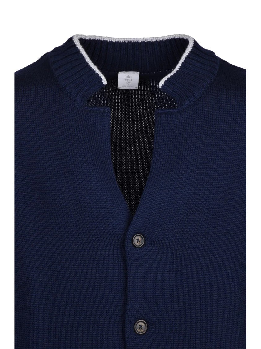 Eleventy Blue Wool Button Cardigan