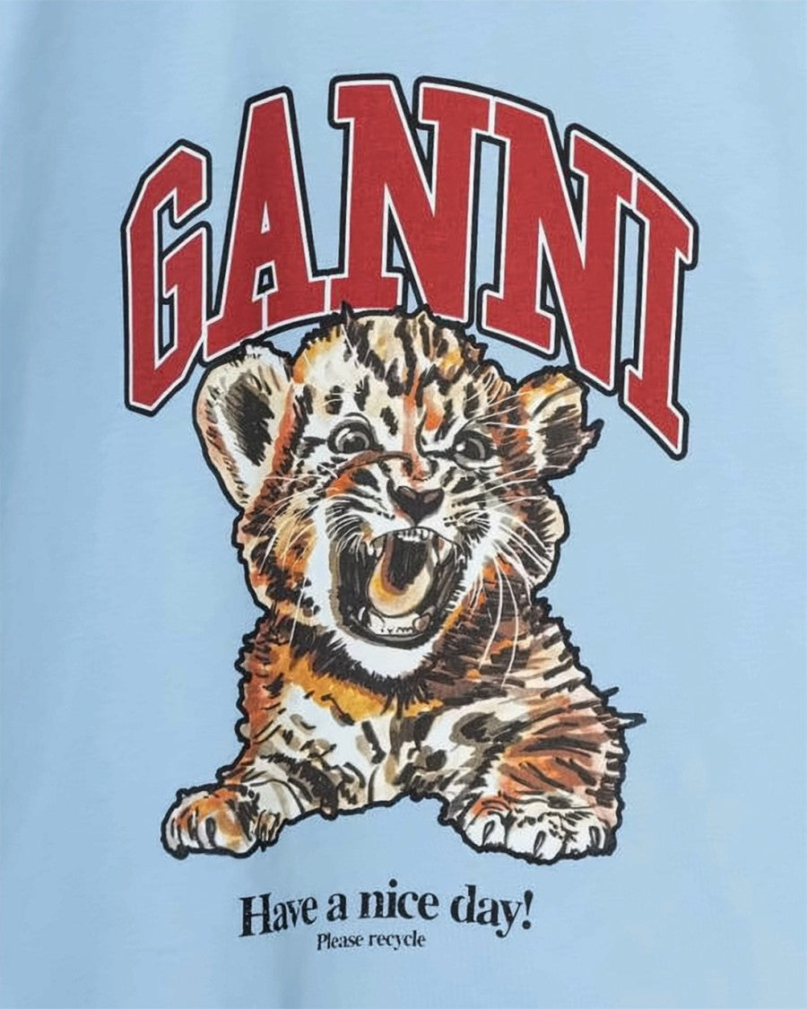Ganni Light Blue Relaxed Organic Cotton T-Shirt