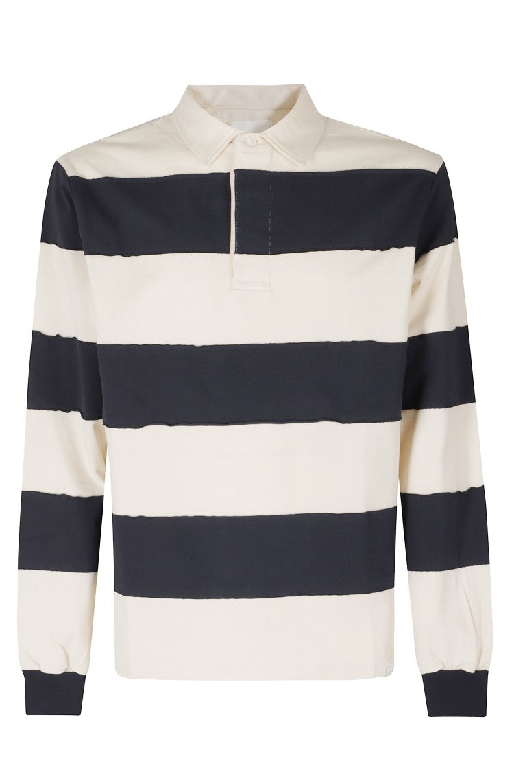 Woc Ivory Blue Striped Rugby Polo Shirt