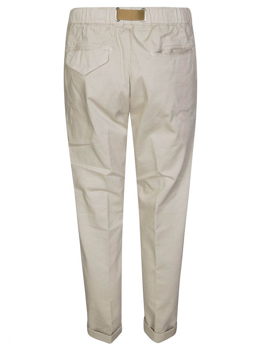 White Sand Tailored Gabardine Pants With Subtle Patch Details