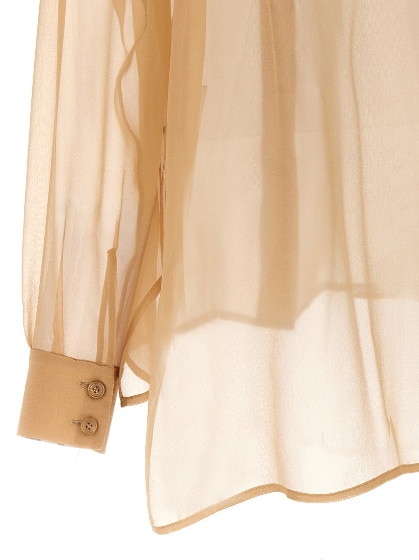 Alberta Ferretti Transparent Silk Chiffon Shirt With Front Pockets And Button Closure