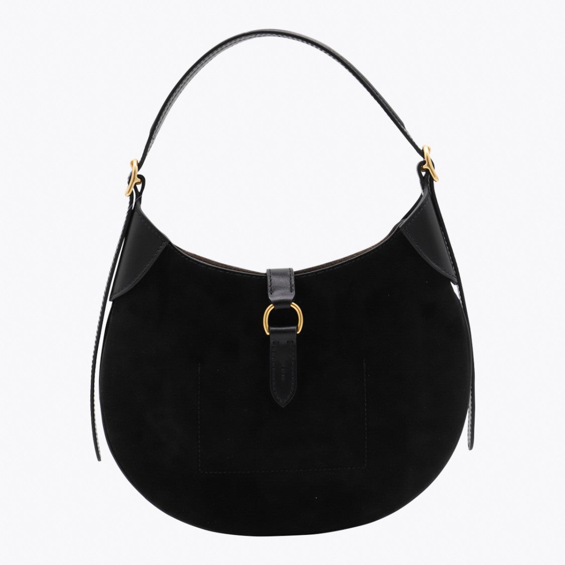 Polo Ralph Lauren Rounded Black Suede Bag With Adjustable Gold-Tone Buckles