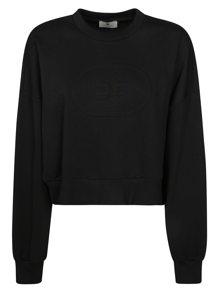 Elisabetta Franchi Cropped Black Sweatshirt With Embossed Logo